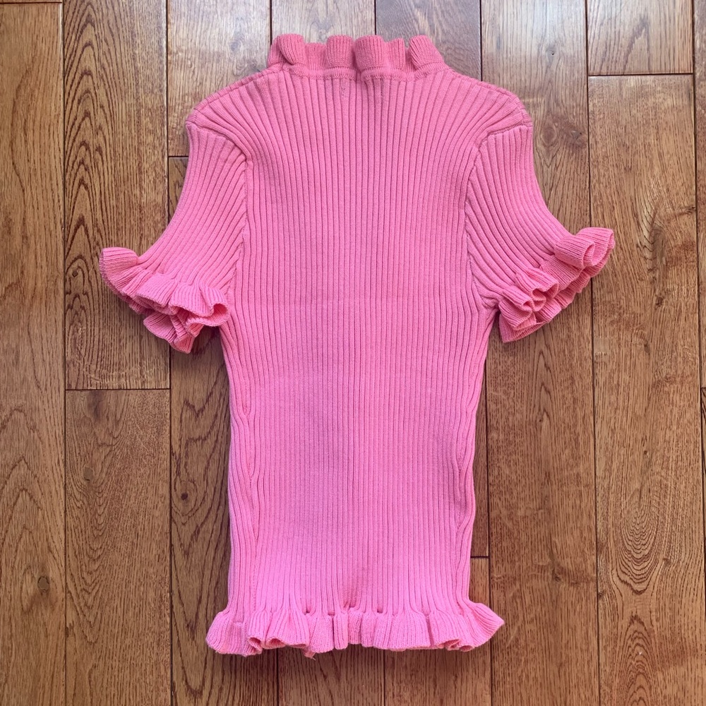 Pink Ruffle Trim Crop Top - Picture 2 of 6